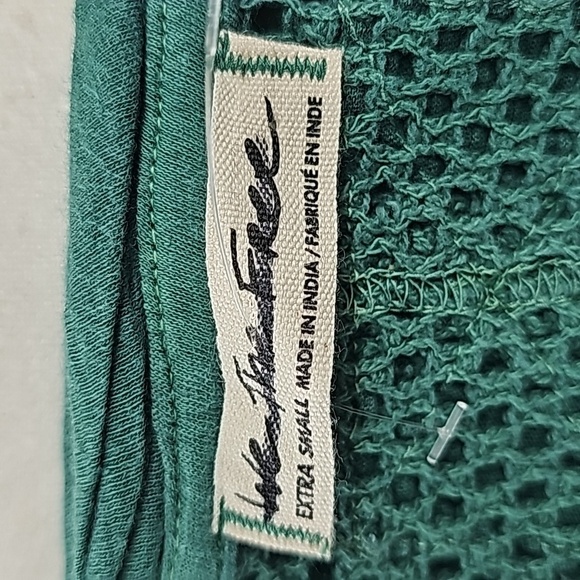 FP Green Open Knit Net Mesh Crew Neck Short Sleeve 100% Cotton T-shirt - Picture 8 of 13